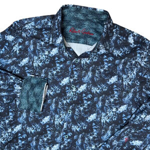 Robert Graham Dress Shirt Men's Size Medium Navy Blue Abstract Flip Cuff Button